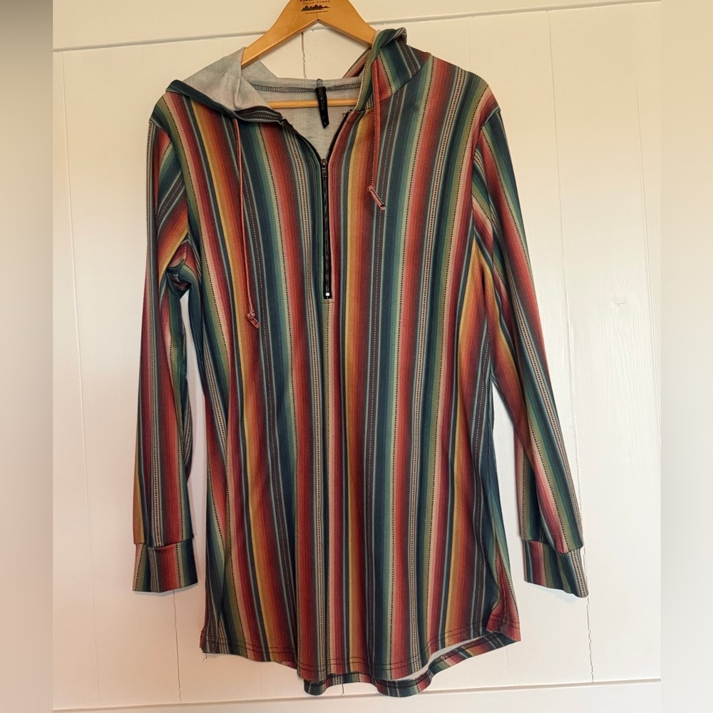 Crazy Train Colorful Serape Striped Hoodie